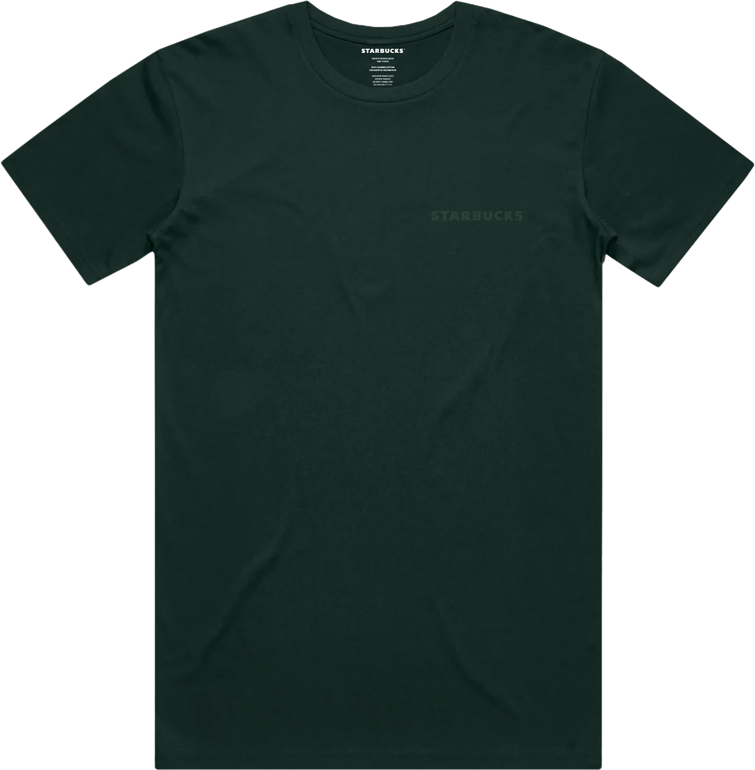 House green Starbucks Essentials T-shirt with a subtle tonal wordmark at the chest.