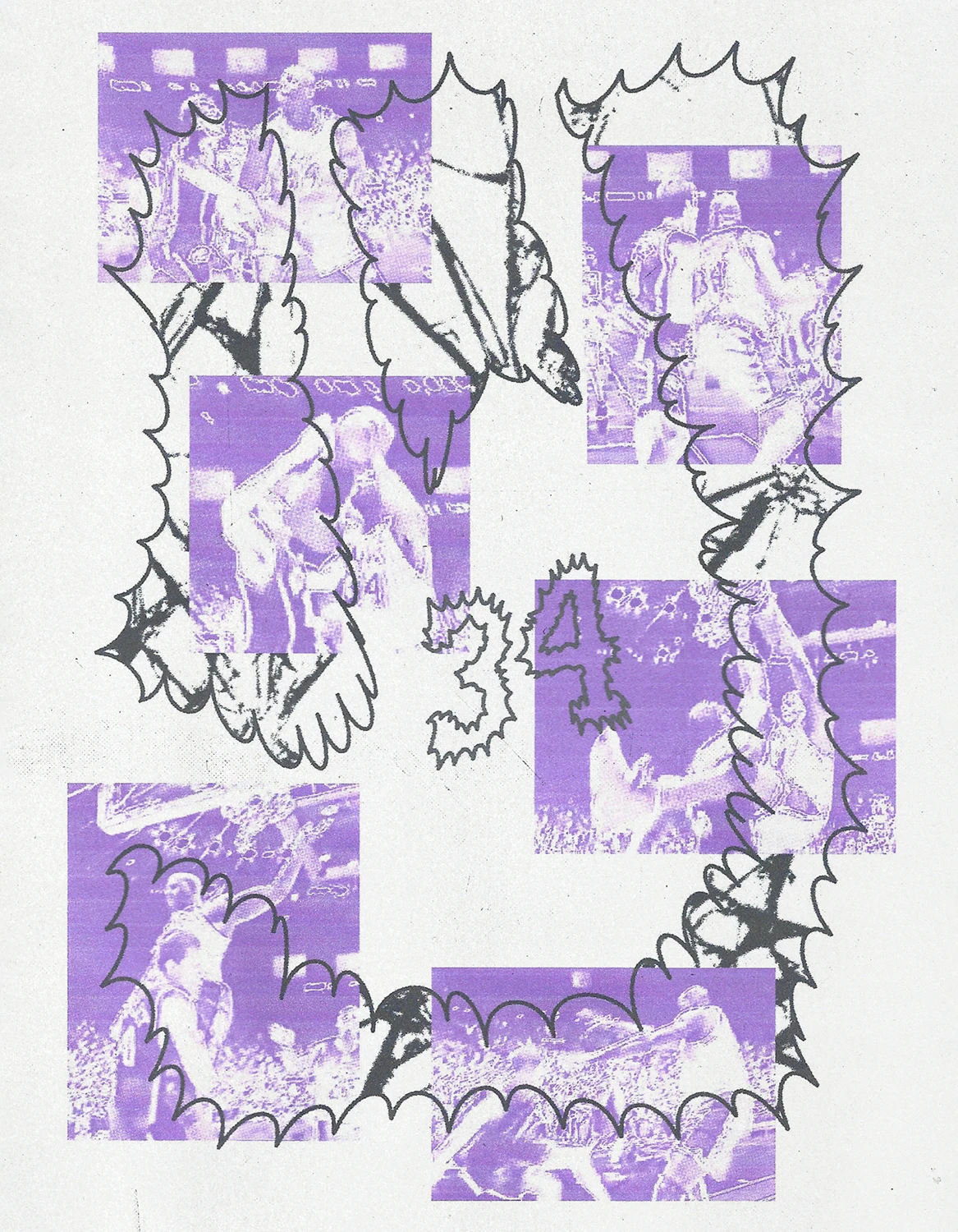 Purple halftone basketball sequence artwork created for Franchise Magazine.