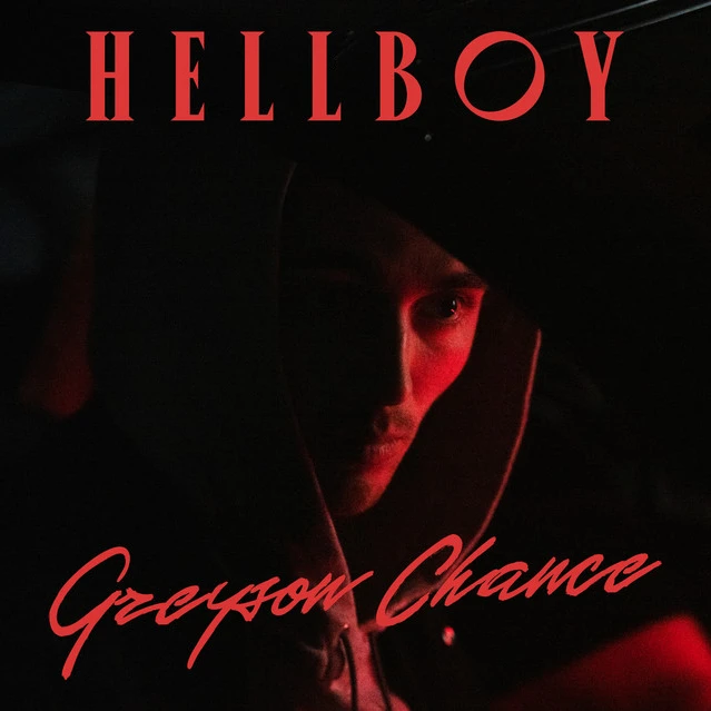 Dark red and black cover artwork for Greyson Chance's Hellboy single.