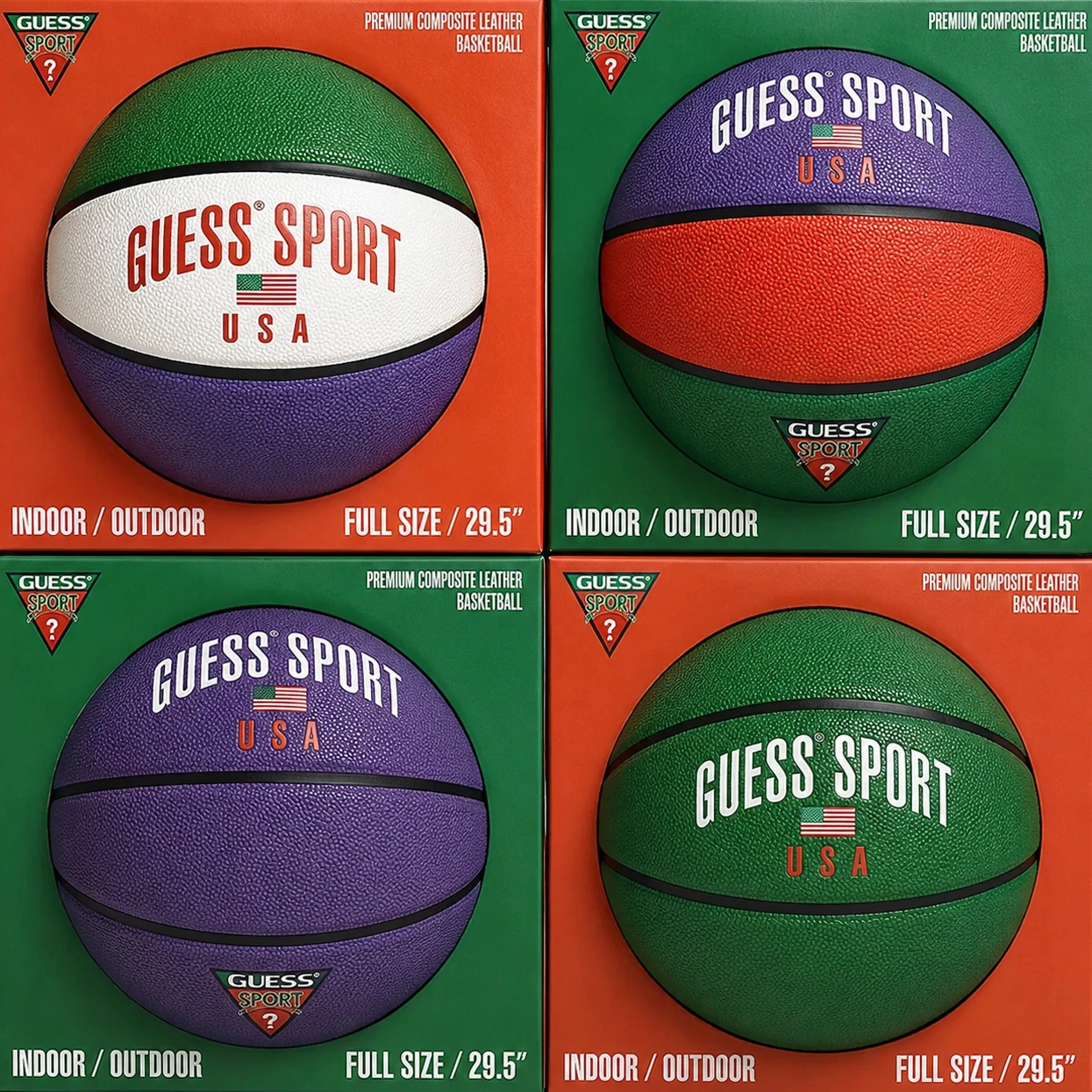 Collection of graphic basketballs and a soccer ball designed for Guess Sport.