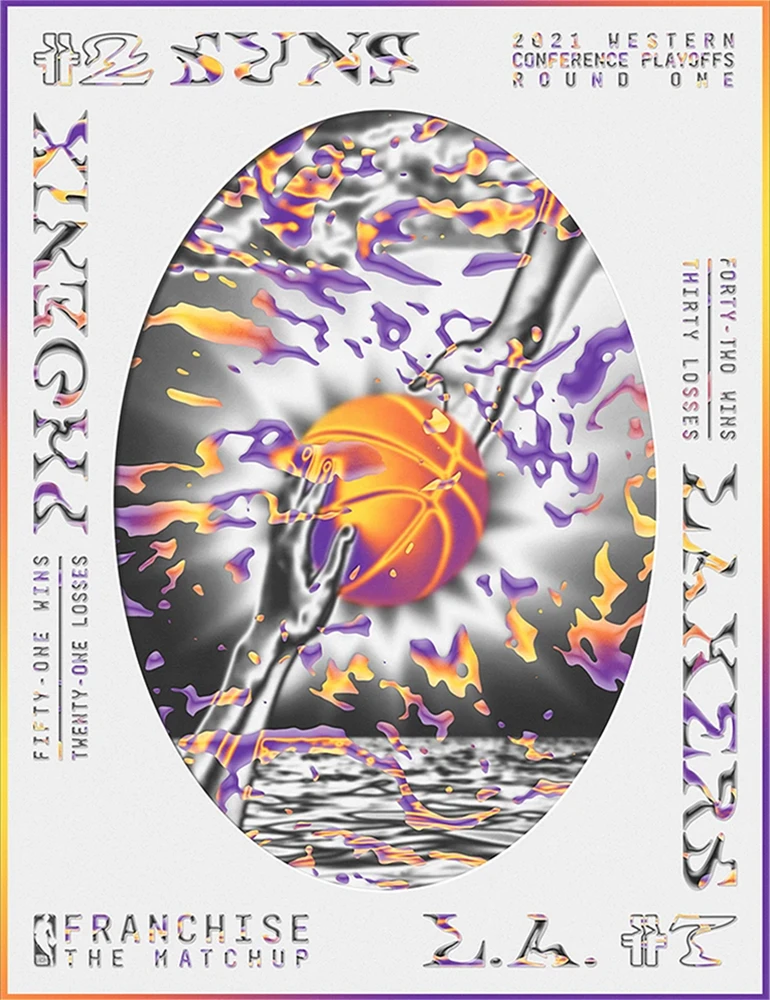 Lakers versus Suns basketball matchup artwork created for Franchise Magazine.
