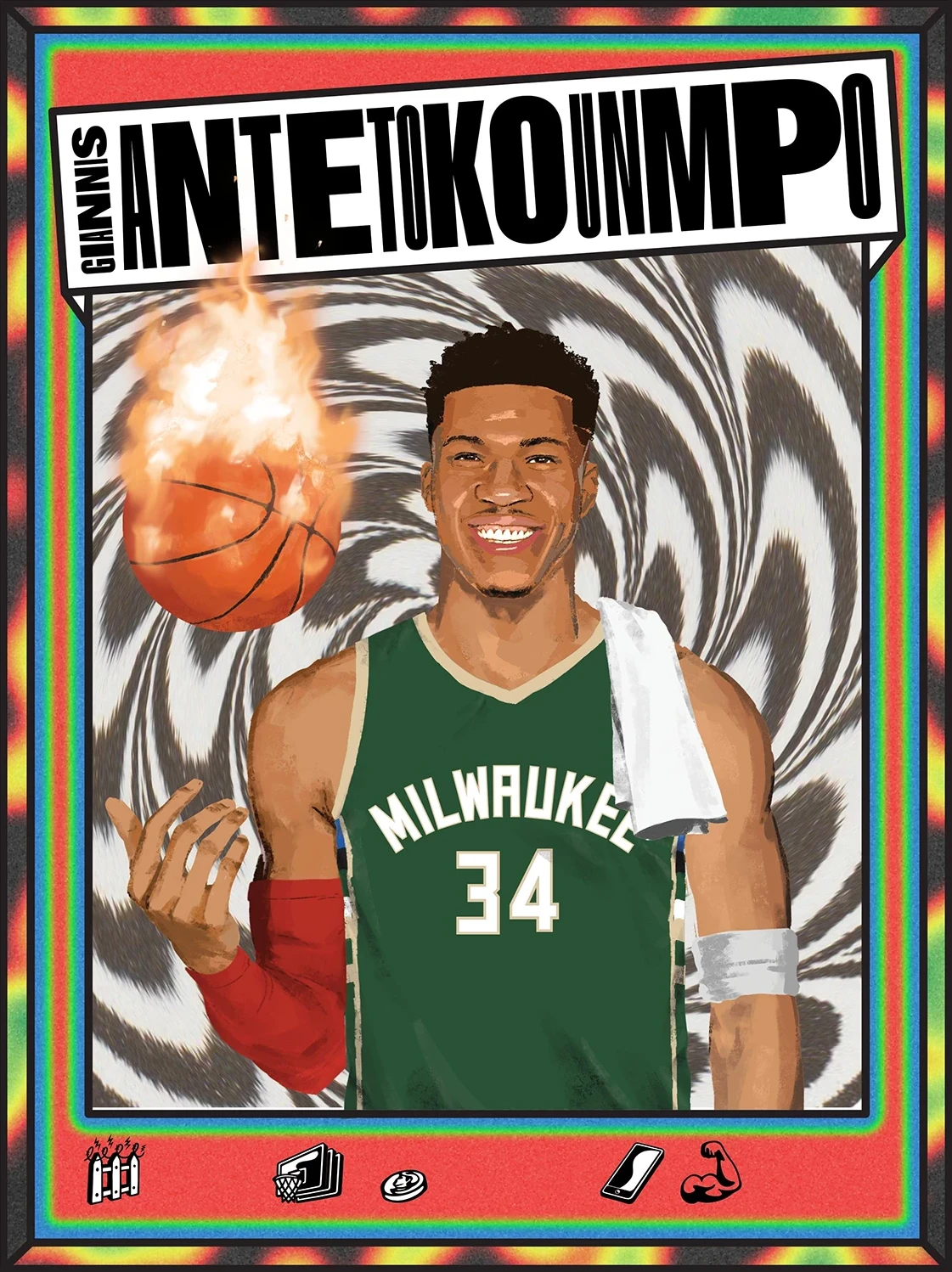 Illustrated NBA player artwork framed as a digital trading card.